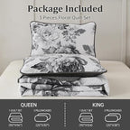 WONGS BEDDING Grey Boho Floral Quilt Set King, 3 Pieces Elegant Gray Flower - Image 8