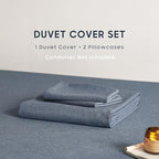 Wake In Cloud - Cotton Duvet Cover Set, King Size, Chambray Denim Blue - Image 2