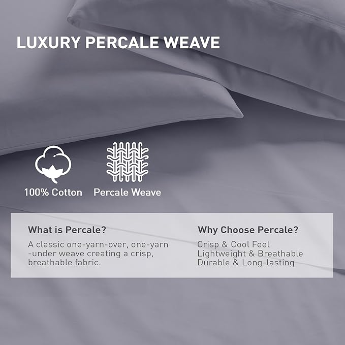 Full Size Flat Sheet 2 Pack, 100% Cotton Percale Flat Bed Sheet, Breathable & - Image 2