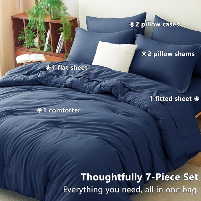 CozyLux Oversized King Comforter Set Navy Blue, 7 Pieces Bed in a Bag Comforter - Image 7