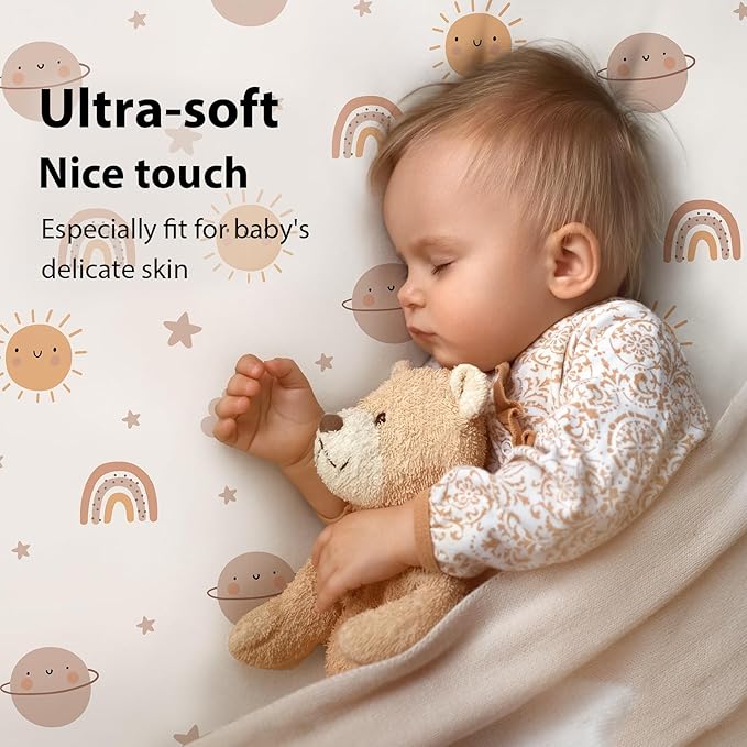 Baby Crib Sheets for Boys and Girls, 3 Pack Fitted Toddler Bed Sheets Neutral - Image 2