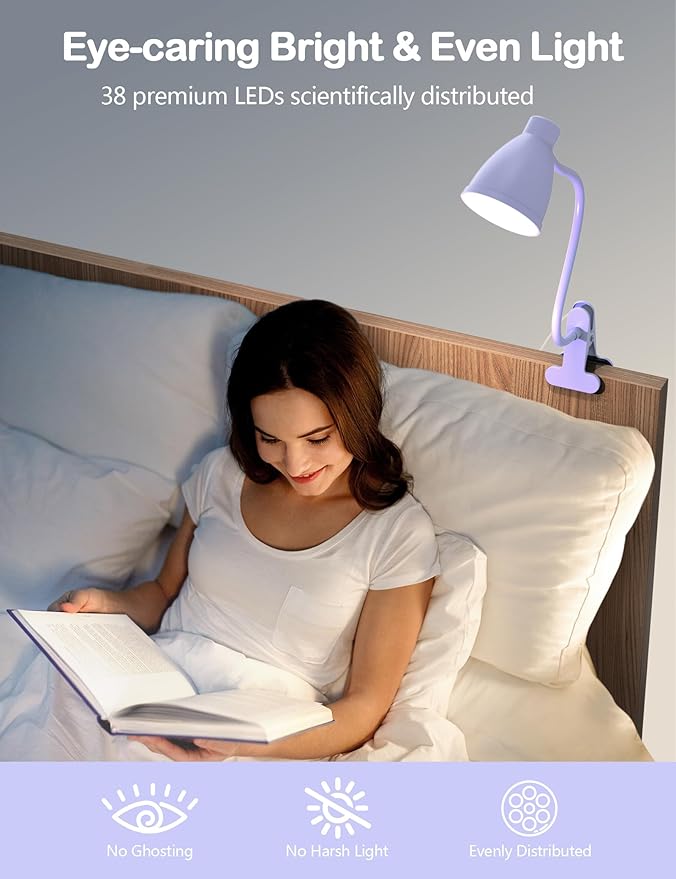 BOHON Desk Lamp with Clamp, 10W 38 LED Clip on Light, 5 Color 10 Brightness - Image 6