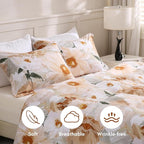 LONAVA Queen Flower 3 Pcs Duvet Cover Set, Breathable Soft Microfiber Biege - Image 3