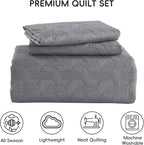 Yiran Grey Quilt Set King Size Lightweight Bedspread Ultrasonic Wave Pattern - Image 8