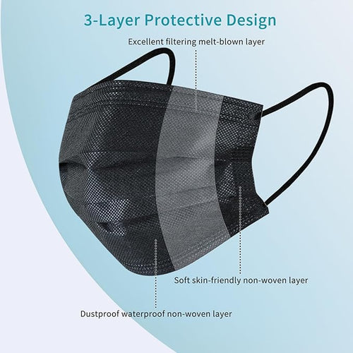 akgk 100Pcs Disposable Face Masks, 3 Ply Disposable Mask - Image 2