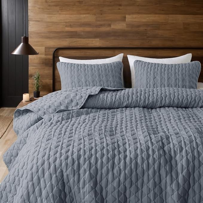WDCOZY Blue Quilts Queen Size Bedding Sets - Image 8