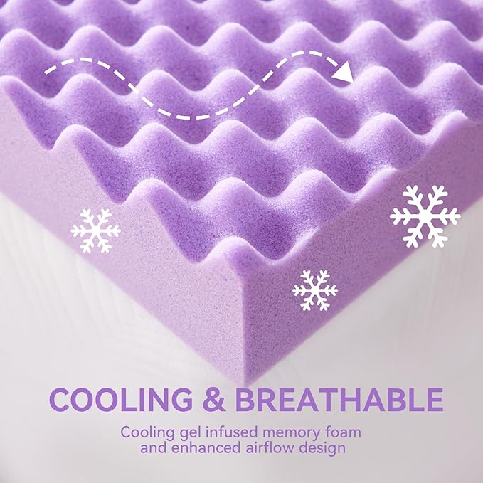 SINWEEK 1.5 Inch Egg Crate Cooling Gel Memory Foam Mattress Topper Full Size - Image 3