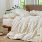 MooMee Striped Duvet Cover Set 100% Washed Cotton Linen Like Textured - Image 5