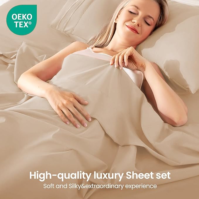 ROSE&RISY Khaki King Sheet Set, 4 Pieces Soft Bedding King Sheet Set, - Image 2