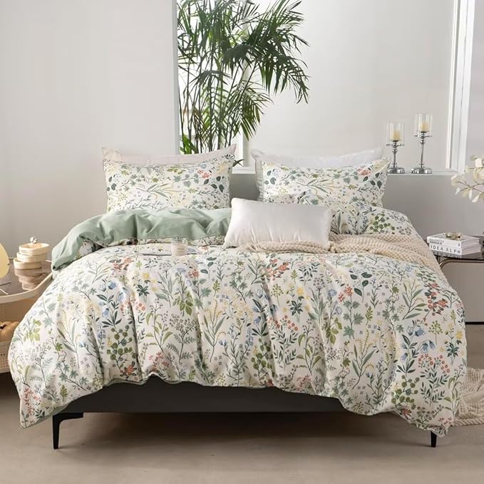 MKXI Queen Size Wildflower Duvet Cover Set Sage Green Spring Floral Bedding Set - Image 8