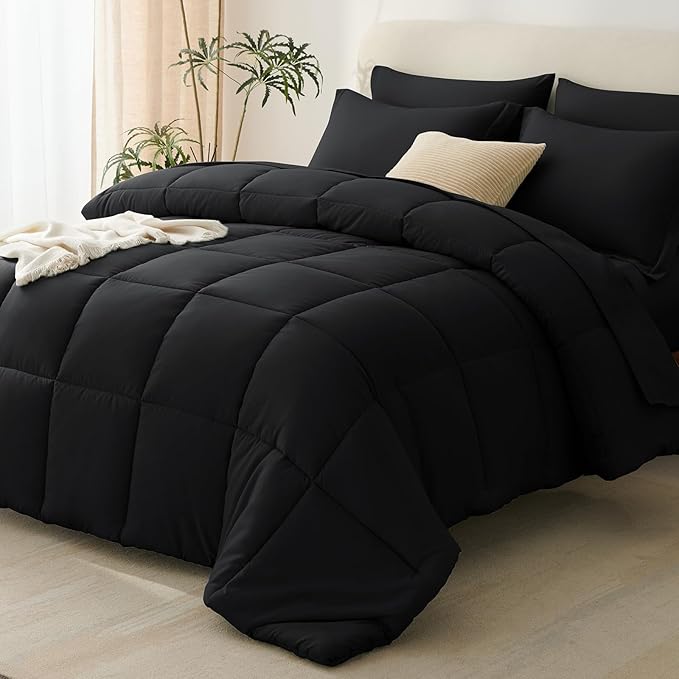 CozyLux Oversized Queen Comforter Sets Black, 7 Pieces Bed in a Bag, 98x98 Box by CozyLux