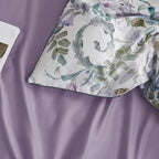 mixinni Garden Style Purple Floral Printed on White Duvet Cover Queen Size - Image 3