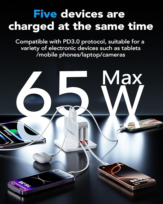 65W for MacBook Pro Charger, 5-in-1 Retractable Wall Charger Plug for iPhone 17 - Image 5