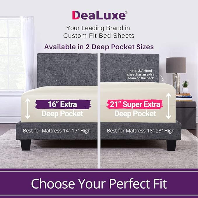 DeaLuxe Cal King Fitted Sheet Only Deep Pocket - 17in - 21in Inch + Extra Deep - Image 2