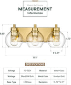 Bathroom Light Fixtures, 3-Light Brushed Gold Vanity Light, Modern Wall Sconces - Image 3