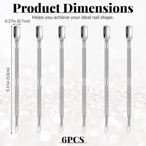 6 Pcs Dual-Sided Cuticle Pusher Set, Stainless Steel Cuticle Pusher Tool - Image 2