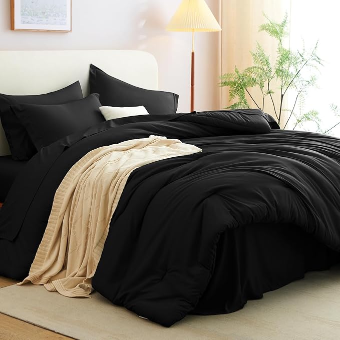CozyLux Queen Comforter Set Black, 7 Pieces Bed in a Bag Soft Bedding Comforter - Image 7