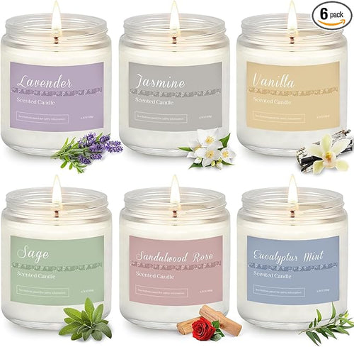 6 Pack Scented Candles Gift Set, Long Lasting Aromatherapy Candles by PELN