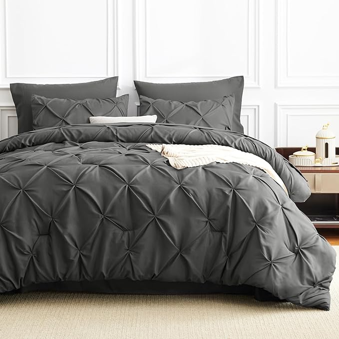 CozyLux Queen Comforter Set Dark Grey, 7 Pieces Pintuck Bed in A Bag, Premium - Image 9