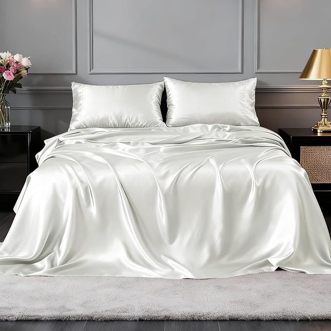 FreshCulture Satin Sheets Queen Size Bed Set- 4 Piece Luxury Soft Silky Queen - Image 2