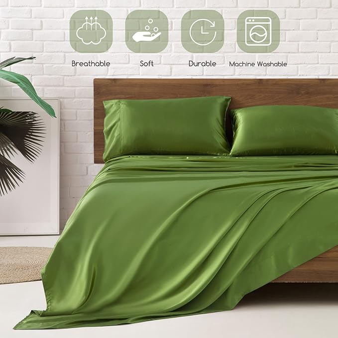 MR&HM Satin Bed Sheets, Twin Size Sheets Set - Image 6
