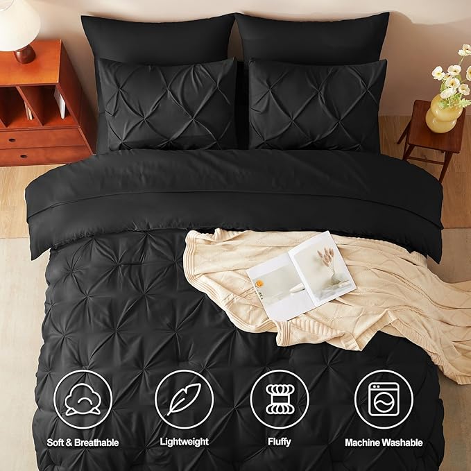 CozyLux Oversized King Comforter Sets Black, 7 Pieces Oversized King Pintuck - Image 2