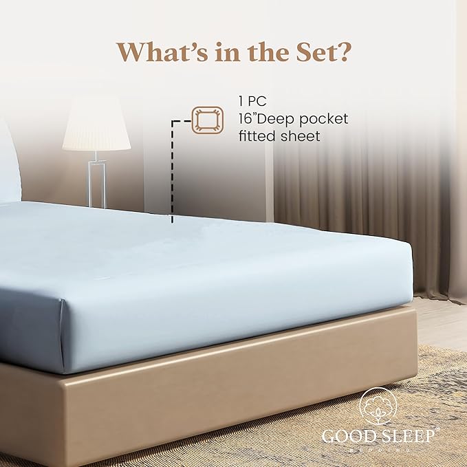 1000 Thread Count Light Blue King Fitted Sheet Only Deep Pocket, Egyptian - Image 2