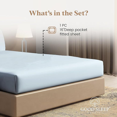 1000 Thread Count Light Blue King Fitted Sheet Only Deep Pocket, Egyptian - Image 2