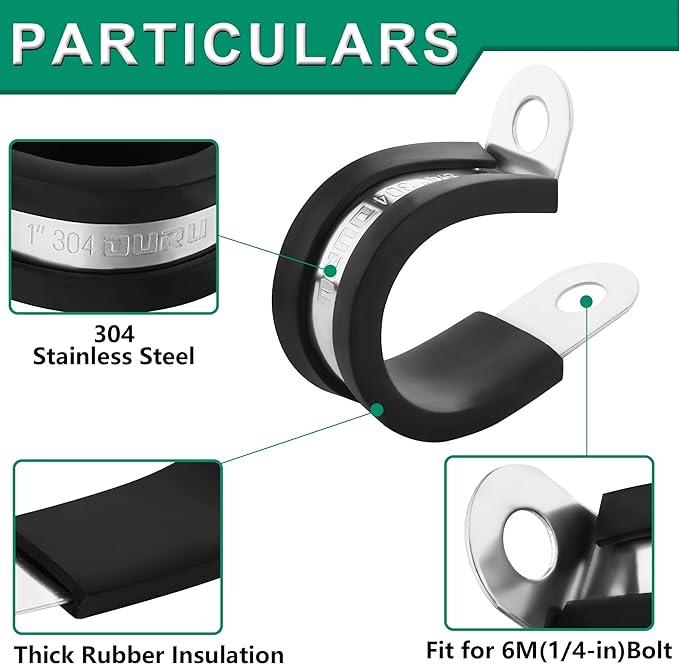 1/2-Inch Stainless Steel Rubber Coated Pipe & Wire Clamps - Image 2