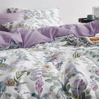 mixinni Garden Style Purple Floral Printed on White Duvet Cover Queen Size - Image 2