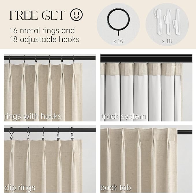 Topfinel Beige Curtains 96 Inch Long, Cream Pinch Pleated 100% Blackout Thermal - Image 2
