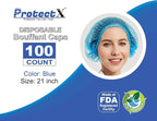 ProtectX 100-Pack Blue Disposable Hair Nets, Elastic Head Cover, Bouffant Caps - Image 3