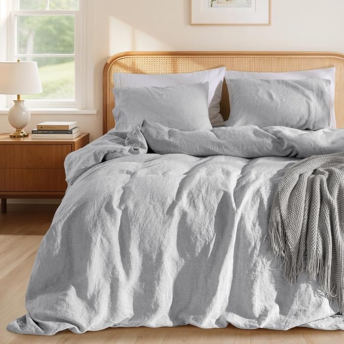 LBRO2M 100% France Linen Duvet Cover Set Cal King Size 3 Pcs Flax Comforter by LBRO2MBedding