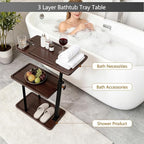 3 Layer Bathtub Tray Table, Bamboo Swivel Bathtub Side Table Height Adjustable - Image 5