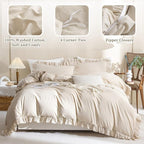 QSH Washed Cotton Queen Duvet Cover Set Ruffle Duvet Cover Linen Textured - Image 3