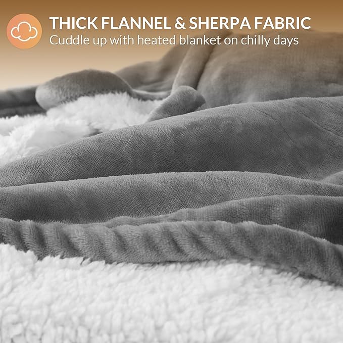 HOMLYNS LuxeHeat Heated Blanket Electric Blanket, Soft Flannel Sherpa Heated - Image 5