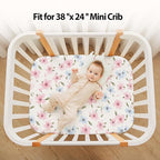 Baby Mini Crib Sheets Girl, Portable 38”x26” Pack and Play Sheets Fitted - Image 4