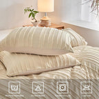 WARMDERN Khaki Boho Duvet Cover Set Queen Size, Striped Textured Tufted Bedding - Image 4