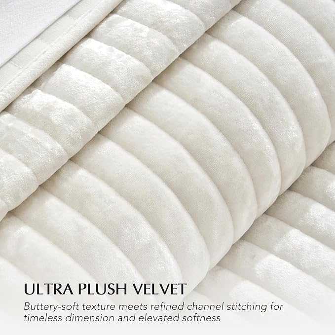 EVERGRACE Velvet Quilt Set Queen Size, Luxurious Soft Striped Channel Bedding - Image 4