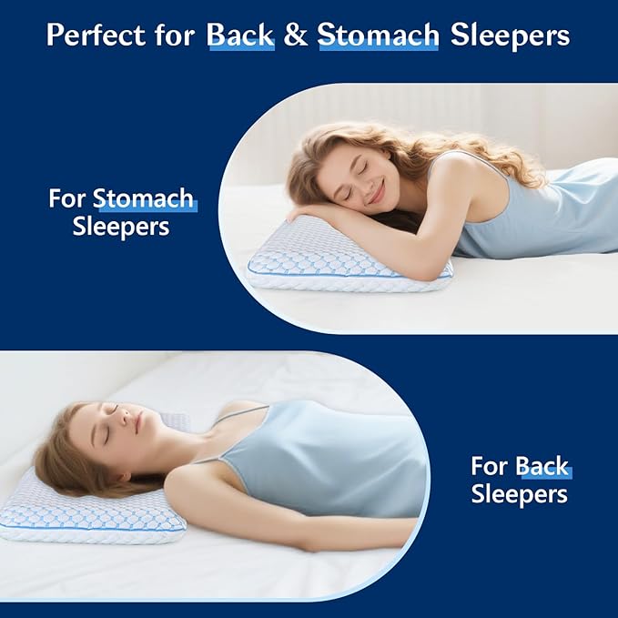 Thin Pillow for Sleeping, Cooling Gel Flat Pillow for Stomach and Back Sleepers - Image 7