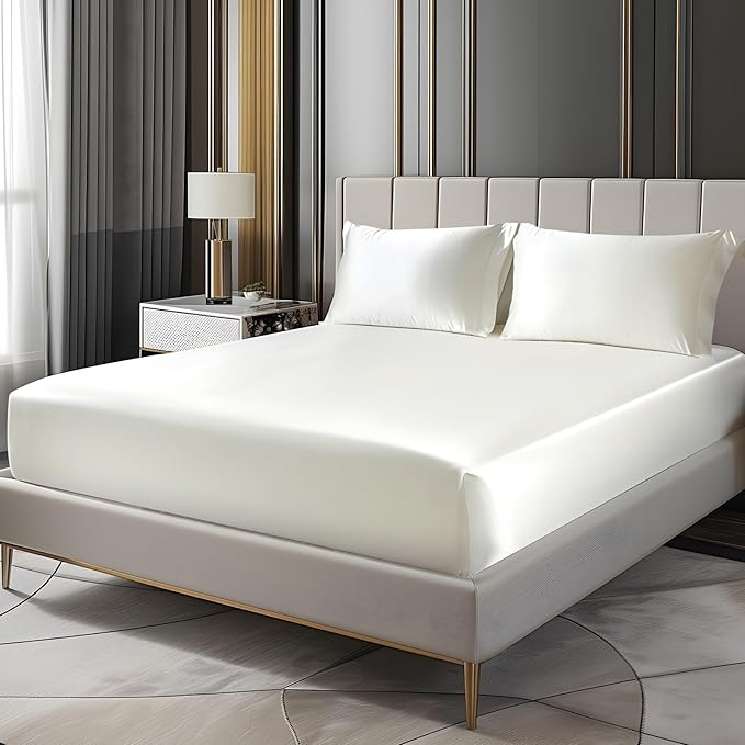 BEDELITE Satin Fitted Sheet and Pillowcases Set, Soft Similar to Silk Bottom by BEDELITE