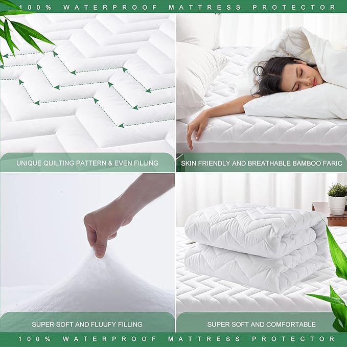 Unilibra Queen Size Waterproof Mattress Pad Rayon Made from Bamboo, Quilted - Image 4
