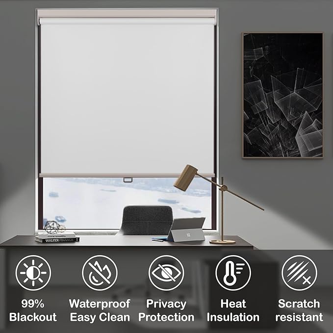 HESTIA No Drill Cordless Blackout Roller Shades Screwless Waterproof Shower - Image 3