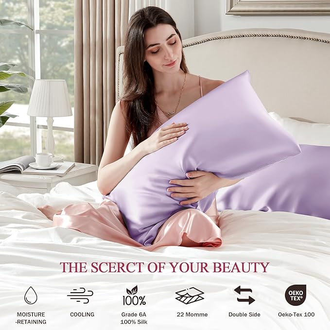 100% Silk Pillow Cases 2 Pack Queen Size Mulberry Silk Pillowcase Set of 2 - Image 5