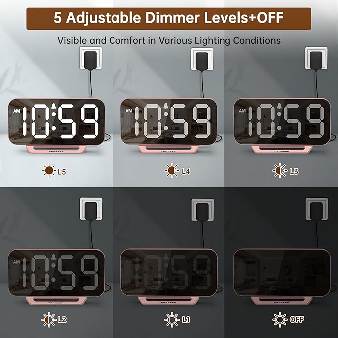 Peakeep Slim Digital Mirror Aesthetic Alarm Clock - Image 4