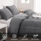 WARMDERN Gray Boho Duvet Cover Set King Size, Striped Textured Duvet Cover - Image 3