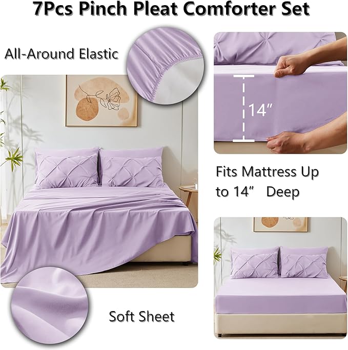 CozyLux King Size Comforter Set Lavender, 7 Pieces Bed in A Bag Light Purple - Image 5