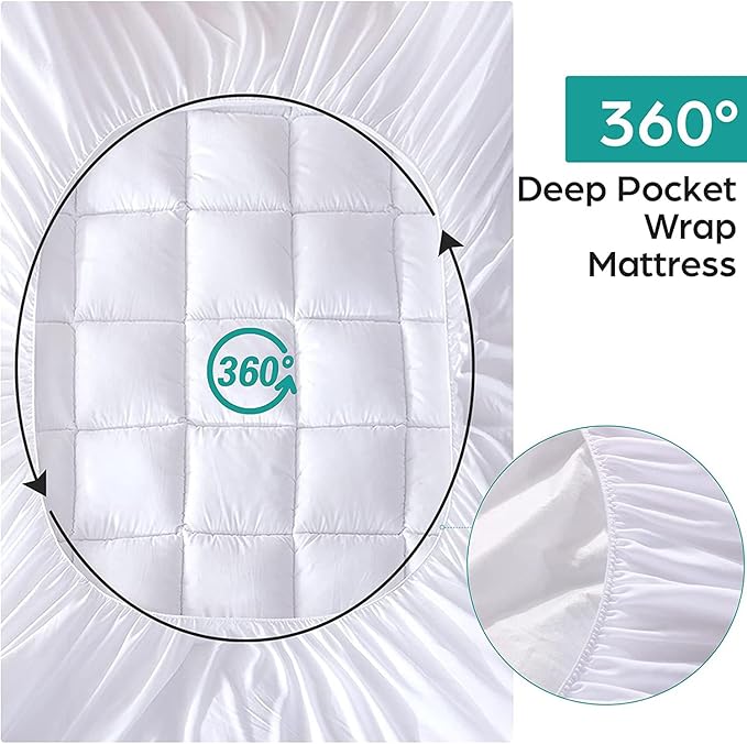 WhatsBedding Waterproof Mattress Pad Twin Size Cotton Top Down Alternative - Image 4