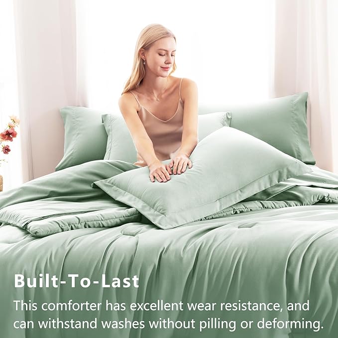 CozyLux California King Comforter Set Sage Green, 7 Pieces Cal King Bed in a - Image 3