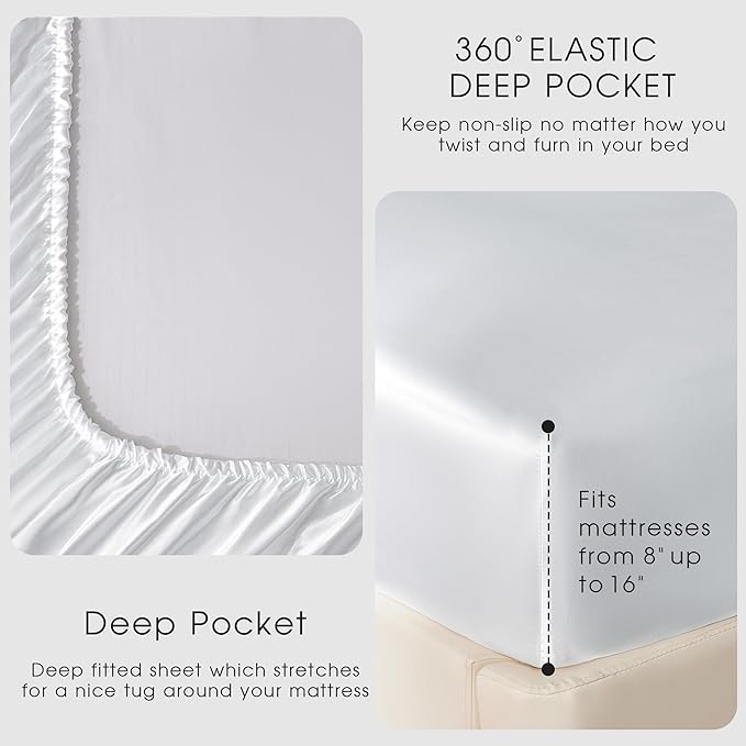 FreshCulture Satin Sheets Queen Size Bed Set- 4 Piece Luxury Soft Silky Queen - Image 4